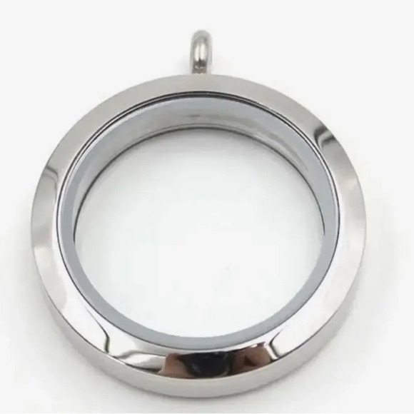 Jewelry - Round Silver tone Twist Screw Stainless Steel Floating Locket Pendant.
